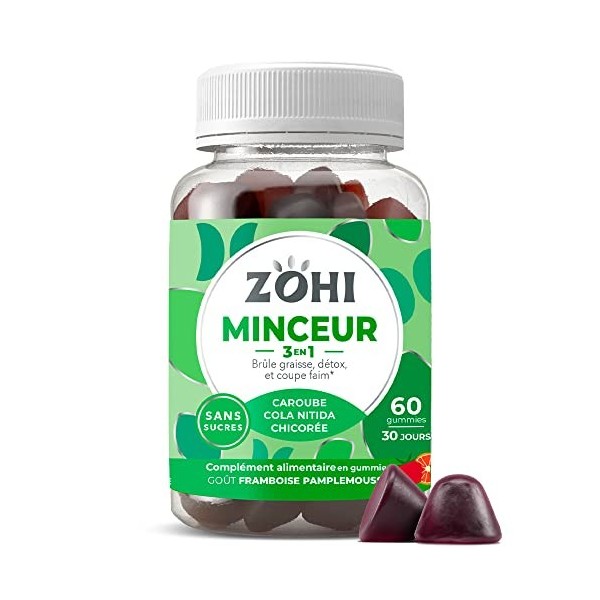 Complément Alimentaire Minceur -Gummies Minceur-60 gommes de fruits goût Framboise Pamplemousse- ZOHI- Fabriqué en France