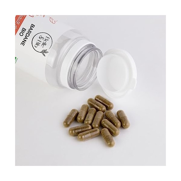 PEAU NETTE & ANTI-IMPERFECTION - Bardane Bio certifiée Ecocert - Pilulier 120 gélules - Cure 2 mois - Complément Alimentaire 