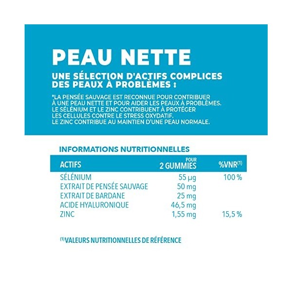 Complément Alimentaire Peau nette - Gummies Peau nette favorisant une peau plus nette - 60 gommes de fruits goût Pêche Abrico