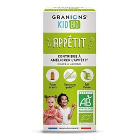 GRANIONS KID BIO APPÉTIT - Certifié BIO - Goût Pomme - Contribue à stimuler lappétit - Formule naturelle à base de sirop da