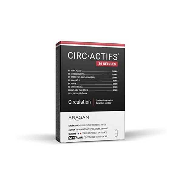 ARAGAN - Synactifs - Circactifs - Complément Alimentaire Circulation, Jambes Lourdes - Vigne Rouge, Raisin, Citron, Sélénium,