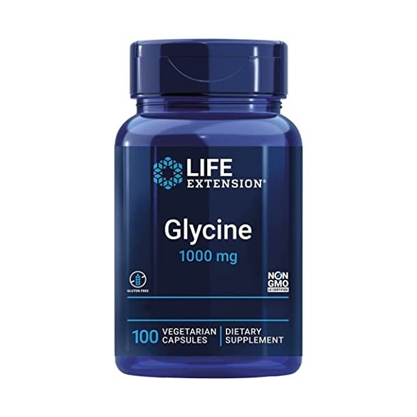 Life Extension, Glycine 1000mg, Hautement Dosé, 100 Capsules végétaliennes, Testé en Laboratoire, Sans Gluten, Végétarien, Sa