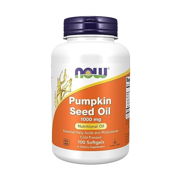 Now Foods, Pumpkin Seed Oil Huile de Pépins de Courge , 1.000mg, 100 Capsules molles, Testé en Laboratoire, Sans Soja, Sans 