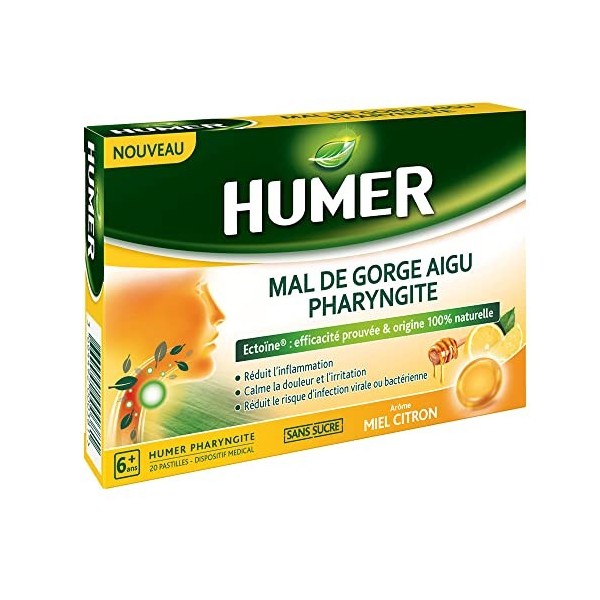 Humer Mal de Gorge Aigu Pharyngite Sans Sucre 20 Pastilles