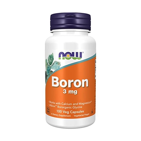 Now Foods, Boron, 3mg, 100 Capsules végétaliennes, Testé en Laboratoire, Sans Gluten, Sans Soja, Végétarien