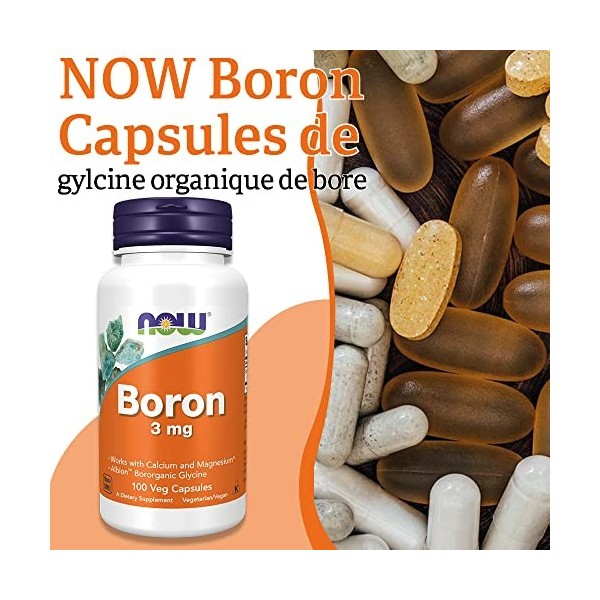 Now Foods, Boron, 3mg, 100 Capsules végétaliennes, Testé en Laboratoire, Sans Gluten, Sans Soja, Végétarien