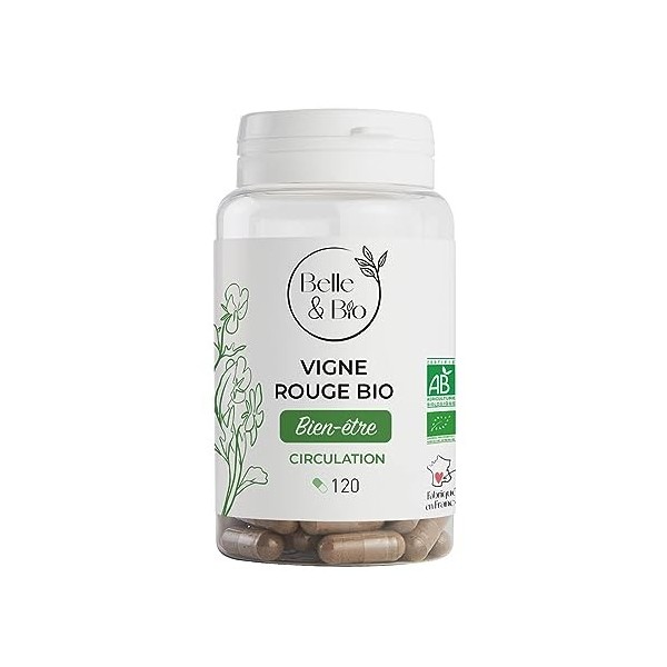 CIRCULATION & JAMBES LOURDES - Vigne Rouge Rouge Bio certifiée Ecocert 120 gélules - Cure 1 mois - Active la circulation - Fa