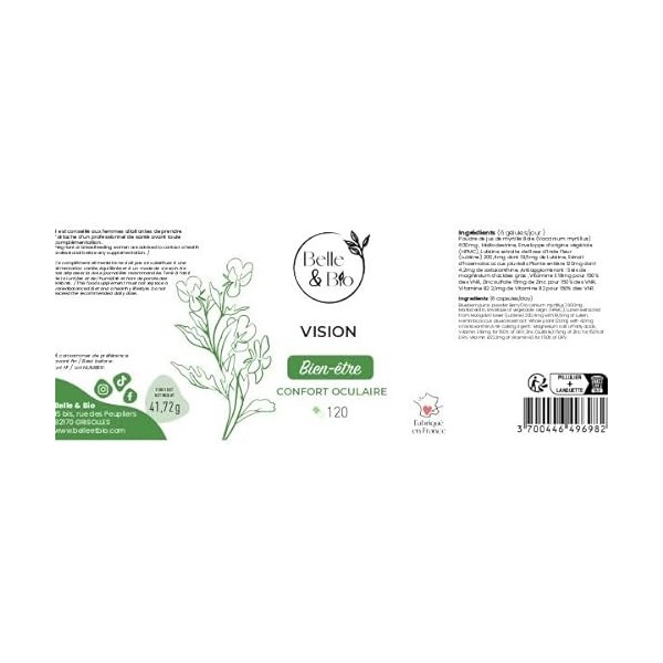 VISION & CIRCULATION OCULAIRE - Compexe dactifs pour apports en Zinc & vitamine B2-120 gélules - Cure 2 mois - Complément Al