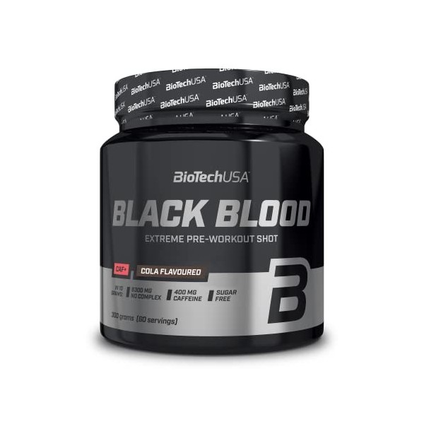 BioTechUSA Black Blood CAF+, Poudre pour boisson sans sucre, à prendre avant des entraînements renforcés, avec 400 mg de café