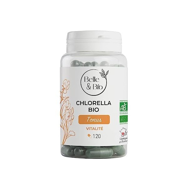 DETOX & ANTI-FATIGUE - Chlorella Bio certifié Ecocert - Vitalité - 120 gélules - Cure 2 mois - Complément Alimentaire BELLE&B