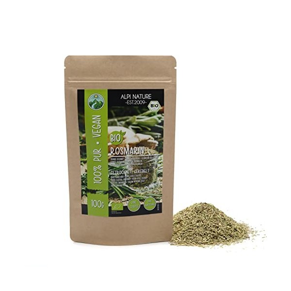 Romarin séché biologique 100g , issu de culture biologique contrôlée, sans gluten, sans lactose, testé en laboratoire, végét