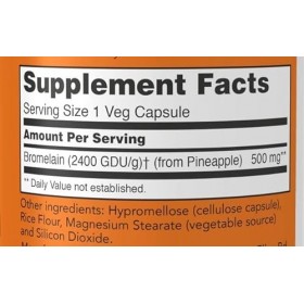 Now Foods, Bromelain, 2400GDU/g, 500 mg, 120 gélules végétaliennes