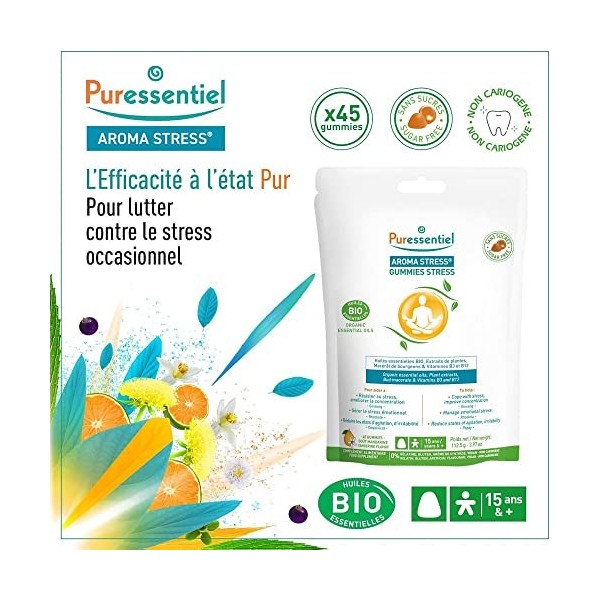 Puressentiel - Aroma Stress -Gummies Stress-Huiles essentielles bio-Aide à lutter contre le Stress et lAnxiété-Favorise la c