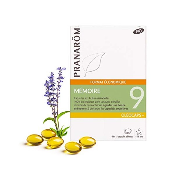 Pranarôm Oléocaps+9 Mémoire Capsules aux Huiles Essentielles 100% Biologiques 75 Capsules