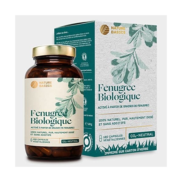 Nature Basics® BIO Capsules de fenugrec activées | Fenugrec naturel hautement dosé | Dose journalière de 2.600mg | 180 capsul