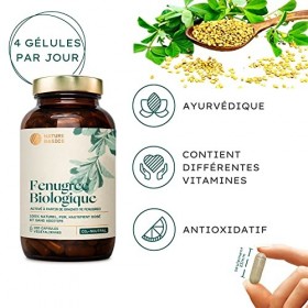 Nature Basics® BIO Capsules de fenugrec activées | Fenugrec naturel hautement dosé | Dose journalière de 2.600mg | 180 capsul