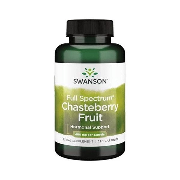 Swanson, Full Spectrum Chasteberry Fruit Fruit du Poivre du Moine , 400mg, 120 Capsules, Hautement Dosé, Testé en Laboratoir