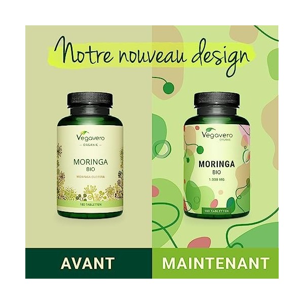 Moringa BIO | Dose Elevée : 2000 mg | SUPERFOOD : Multivitamines et Minéraux Naturels | Antioxydant + Energie | 180 Comprimés