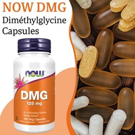 Now Foods, DMG Diméthylglycine , 125 mg, 100 Gélules végétaliennes, Testé en Laboratoire, Glycine, Sans Gluten, Sans Soja,