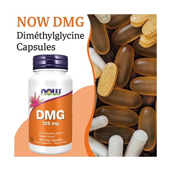 Now Foods, DMG Diméthylglycine , 125 mg, 100 Gélules végétaliennes, Testé en Laboratoire, Glycine, Sans Gluten, Sans Soja,