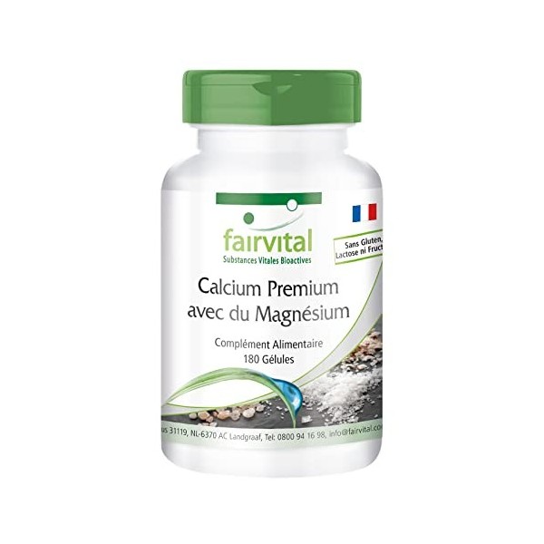 Fairvital | Calcium prime avec du magnésium - set pour pendant 3 mois - Fortement dosé - 180 capsules - avec de la poudre de 