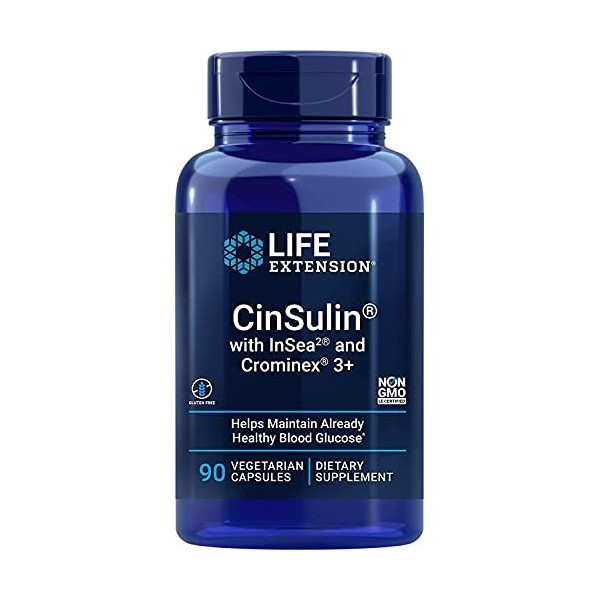 Life Extension, CinSulin with Insea and Chrominex, avec Iode et Chrome, 90 Capsules végétaliennes, Testé en Laboratoire, Sans