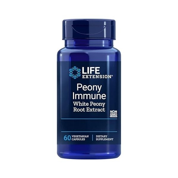 Life Extension, Peony Immune, Extrait de Racine de Pivoine, 600mg, 60 Capsules végétaliennes, Testé en Laboratoire, Sans Glut