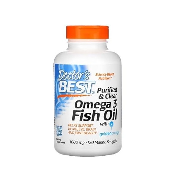 Doctors Best Purified & Clear Omega 3 Huile de poisson de haute qualité testée cliniquement pour soutenir la santé cardiaque