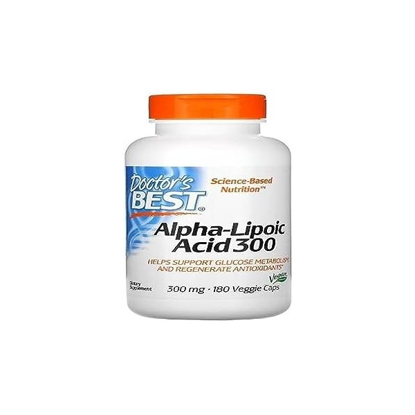 Doctors Best Alpha Lipoïc Acid 300 mg, support antioxydant, 180 gélules végétaliennes, glycémie saine, santé nerveuse et ant