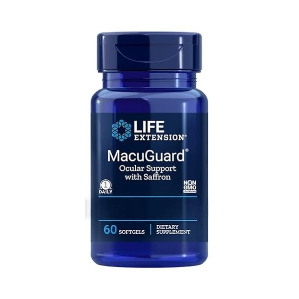 Life Extension, MacuGuard Ocular Support Soutien pour les Yeux , avec Lutéine, 60 Capsules molles, Testé en Laboratoire, San