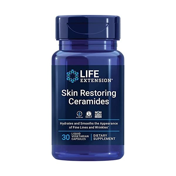 Life Extension, Skin Restoring Phytoceramides, Extrait dHuile de Blé, 30 Capsules Liquides Végétaliennes, Testé en Laboratoi