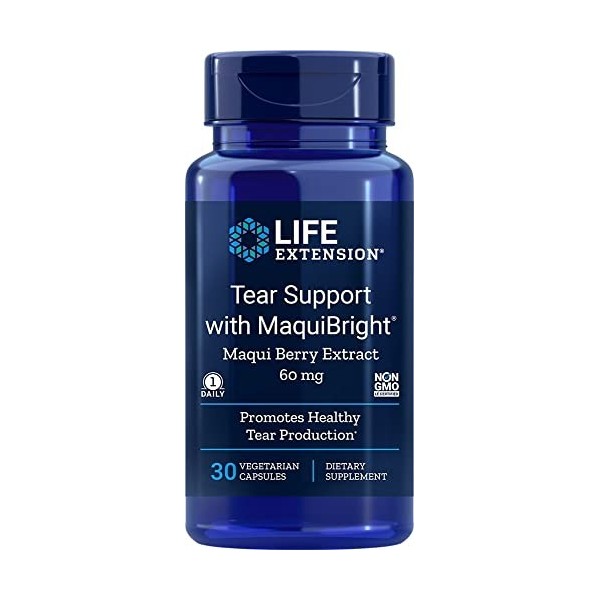 Life Extension, Tear Support, à lExtrait de Baies de Maqui, 30 Capsules végétaliennes, Testé en Laboratoire, Sans Gluten, Vé