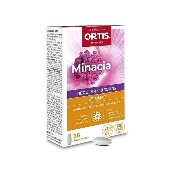 Ortis - Minacia Regular 36 Comprimés - Complément Alimentaire pour Apaiser lEstomac - Confort Gastrique et Digestif - 100% N