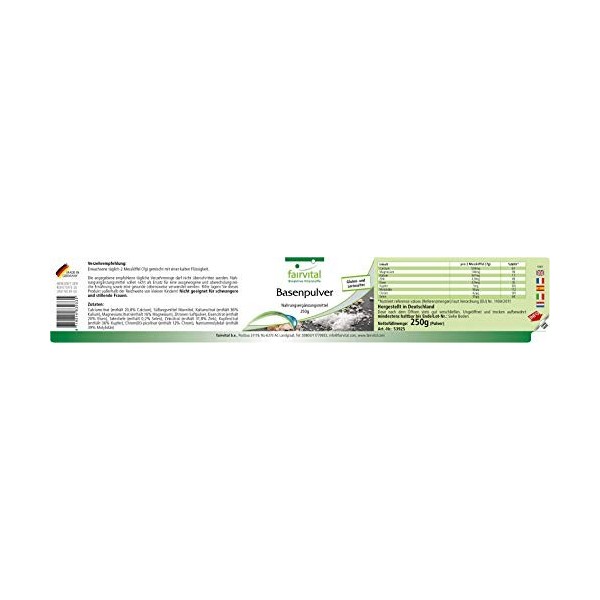 Fairvital | Formule alcalinisante en poudre - avec calcium, magnésium, potassium, zinc, fer, cuivre, molybdène, chrome et sél