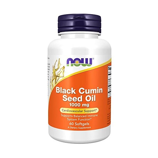 Now Foods, Black cumin Seed Oil Huile de Cumin Noir , 1.000mg, Hautement Dosé, 60 Capsules molles, Testé en Laboratoire, San