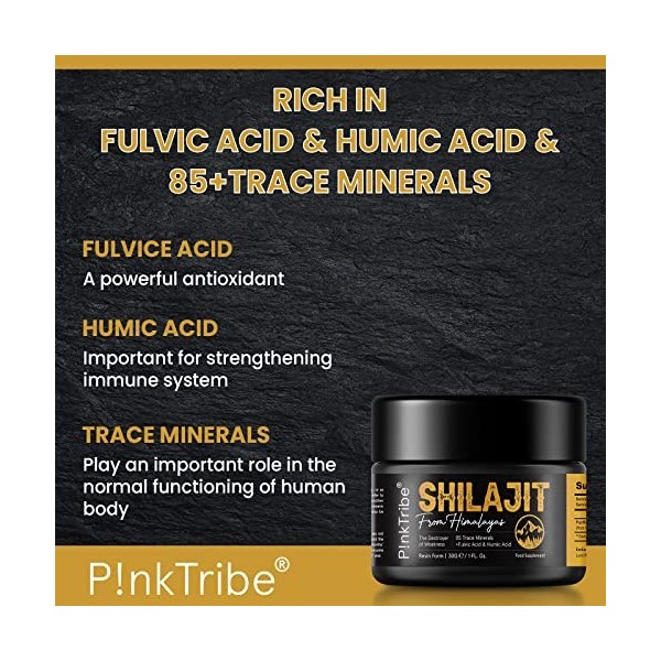 Shilajit, Pure Shilajit Resin 30g, Riche en Acide Fulvique et Oligo-éléments, Végétalien, Système Immunitaire et Booster de V