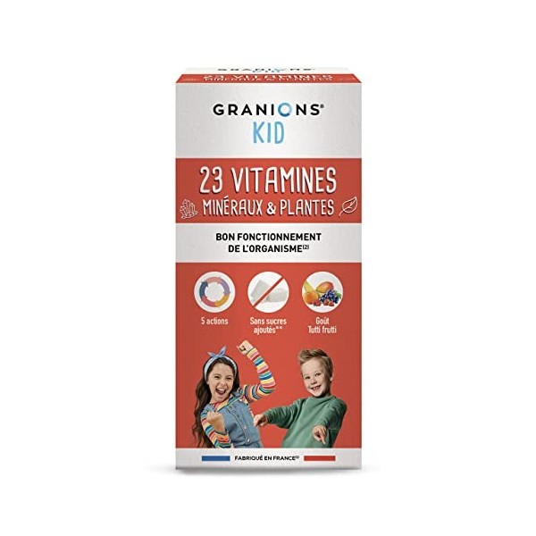 GRANIONS KID 23 VITAMINES ET OLIGOELEMENTS - Vitamines + Magnésium + Zinc + Bêta carotène + Calcium - BON FONCTIONNEMENT DE L