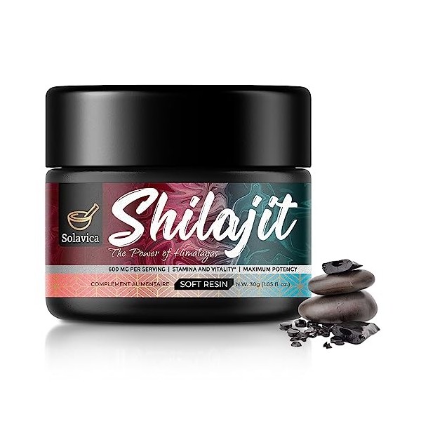 Shilajit 600mg Résine de Shilajit de lHimalaya - Résine de Shilajit Pure à la Puissance Maximale avec Acide Fulvique et plus