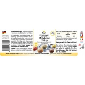 Molybdène 150 mcg - 100 comprimés - Végétarien - Oligo-élément essentiels | Warnke Vitalstoffe