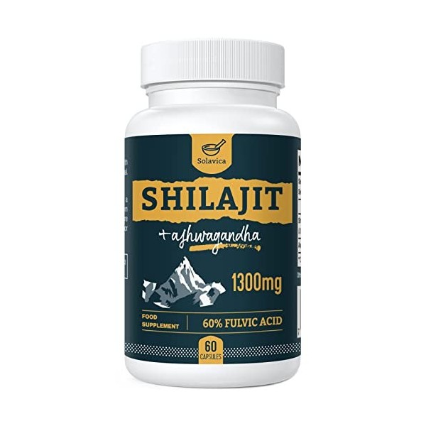 Capsules de Shilajit 1300mg par portion, 60% dacide fulvique, complément pur de Shilajit à haute puissance pour lendurance 