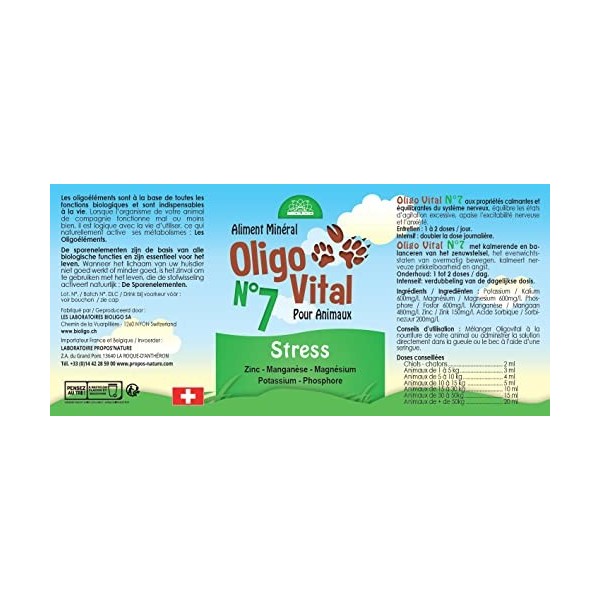 Oligovital N°7 - Oligoéléments pour Animaux - Stress - 100 ML - Bioligo