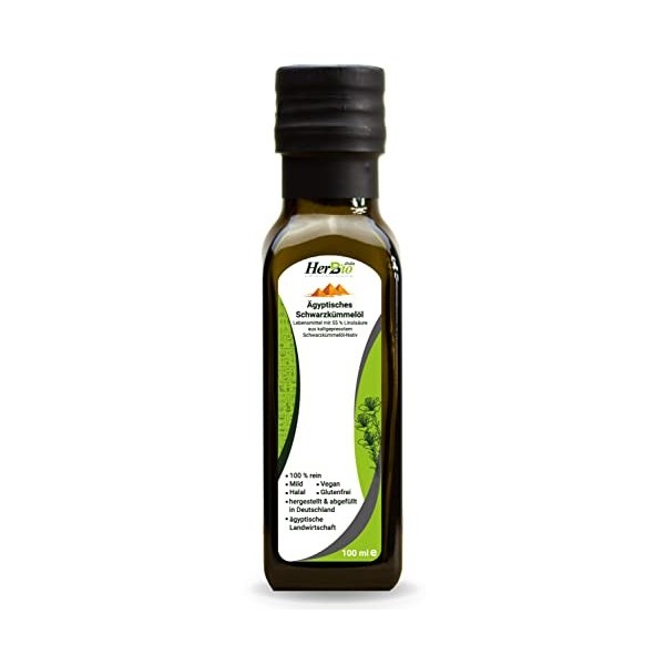 HerbBio Egyptian black cumin oil 100 ml, filtered, gently cold pressed in raw food quality, 100% natural and natural, freshne