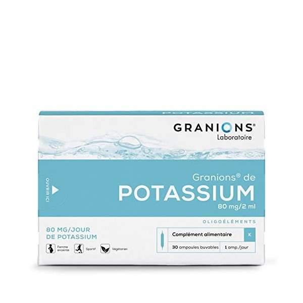 GRANIONS Potassium Aide à diminuer la faiblesse musculaire et les crampes Aide à la décontraction musculaire Potassium 80 mg 