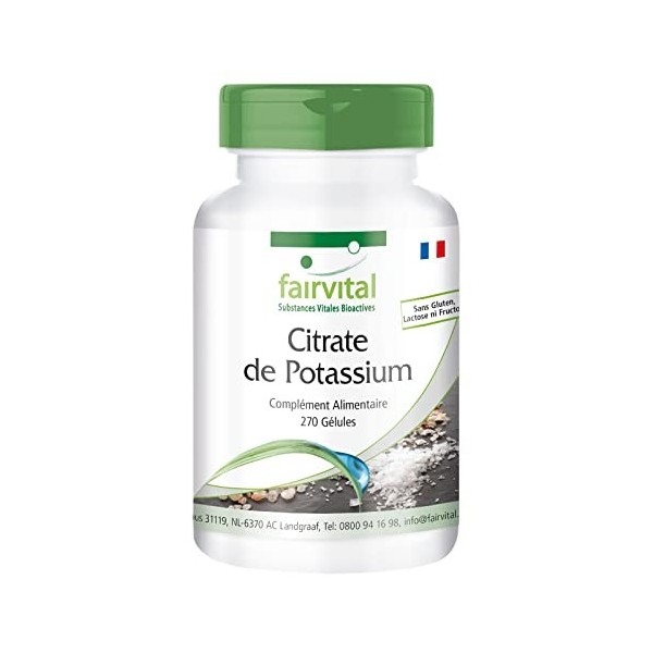 Fairvital | Citrate de Potassium - Boite pour 3 mois - Fortement dosé - VEGAN - 270 gélules