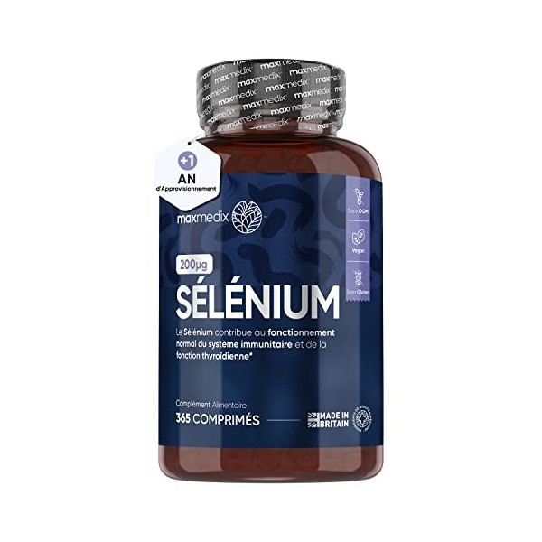 Sélénium L Sélénométhionine 365 Comprimés Vegan, 200mcg Dosage Puissant- 1 Comprimé tous les 2 jours, 1 An dApprovisionnem