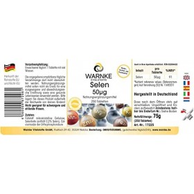 Sélénium 50 mcg - 250 comprimés - Végétarien - Levure de sélénium organique | Warnke Vitalstoffe