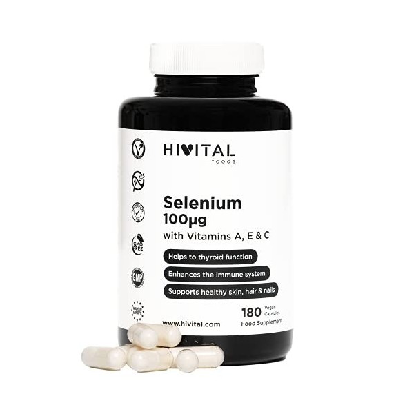 Sélénium 100 mcg. 180 gélules végétaliennes pour 6 mois de traitement. Aide la fonction thyroïdienne, renforcer le système im