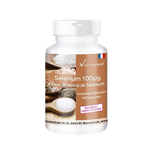 Sélénium 100mcg - Issu de Levure de Sélénium - Végan - Boite de 180 comprimés - ! POUR 6 MOIS ! | Vitamintrend®