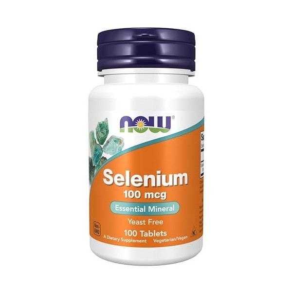 Now Foods, Selenium Sélénium , 100mcg, Sans Levure, 100 Comprimés végétaliens, Testé en Laboratoire, Végétarien, Sans Gluten