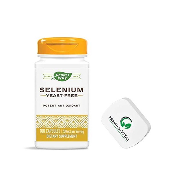 PremiumVital, Natures Way, Selenium Yeast-Free Sélénium sans Levure , 200mcg, 100 Capsules, avec Pilulier Pratique, Testé e